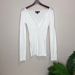 Express | White V Neck Long Sleeve Top | M